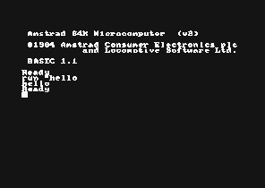 screenshot of emulator showing hello world program