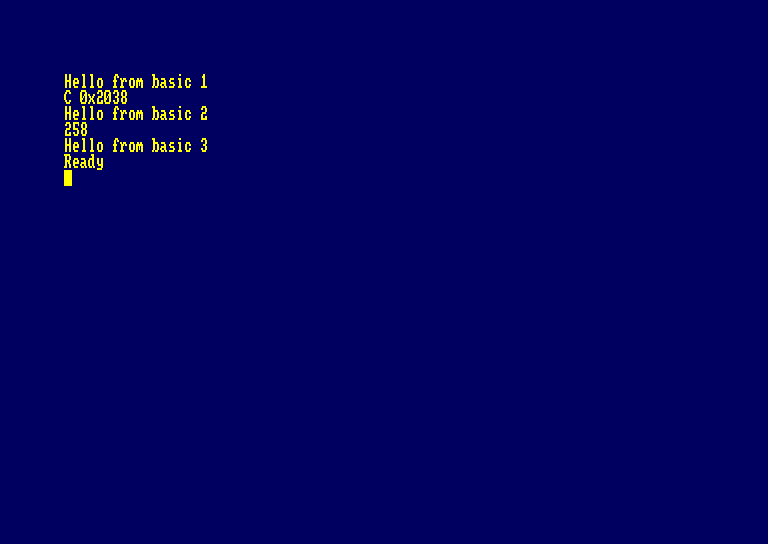 screenshot of emulator output