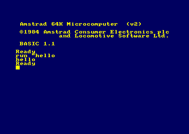 screenshot of emulator displaying hello